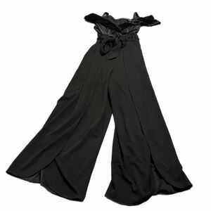 90s Vintage Addison Evenings Velvet Off The Shoulder Wide Leg Jumpsuit (Black)16